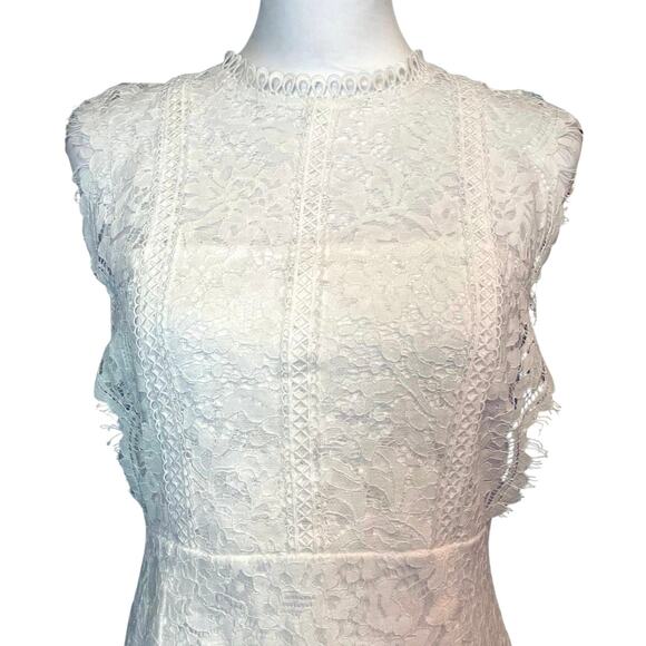 Blu Pepper Mock Neck White Lace Sheath Dress Large Coquette Bridal Boho Chic - Picture 3 of 12